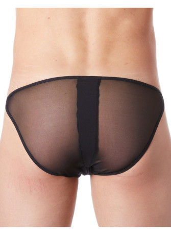 Slip brief noir sexy avec fermeture éclair et côtés style cuir dos transparent - LM813-61BLK